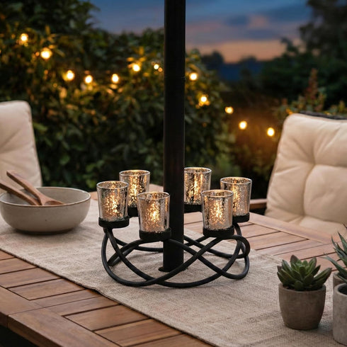 6 Seraphic Iron Round Table Decor Christmas Centerpiece Decorations Candle Holder for Weddings, Outdoor Patio, Dining