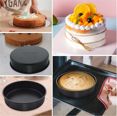 Herogo 8 Inch Round Cake Pan Set of 3, Black Nonstick Stainless Steel Baking Pan for Birthday Wedding Layer Cakes