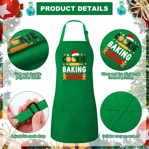 4 Pack Suhine Christmas Aprons Adults Green Christmas Kitchen Cooking Baking Cookie Crew Matching Aprons with Pockets