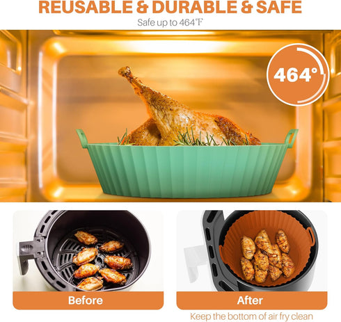 ME.FAN Air Fryer Silicone Liners, 2 Pack for 4 to 7 QT, Reusable Basket with Handles & Holes, Rose Pink & Light Grey