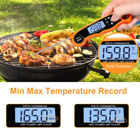 Instant Read Meat Thermometer CA001: Digital Oven Cooking Food Min Max Thermometer with Backlight for Kitchen Grill