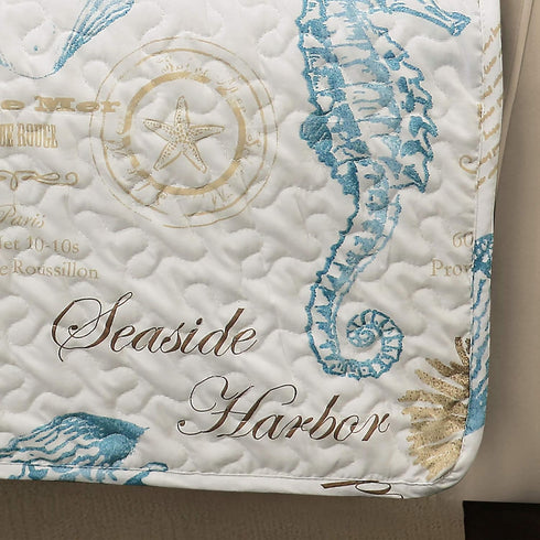 71" 75" Lush Decor Harbor Life Furniture Protector, Arm Chair, W x L, Blue & Taupe - Chair Cover - Nautical - Armchair