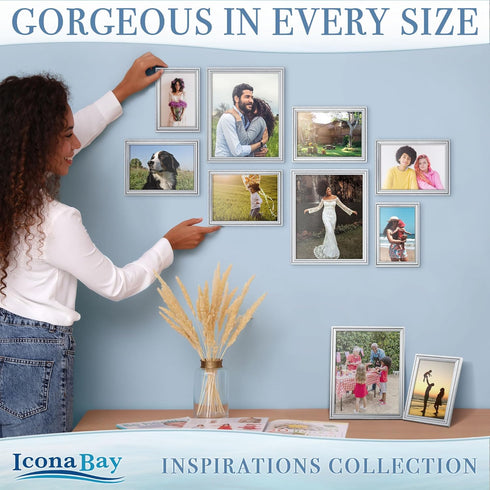 Icona Bay 8x10 Picture Frames, Silver, 6 Pack, Contemporary Picture Frame Set, Wall Mount or Table Top