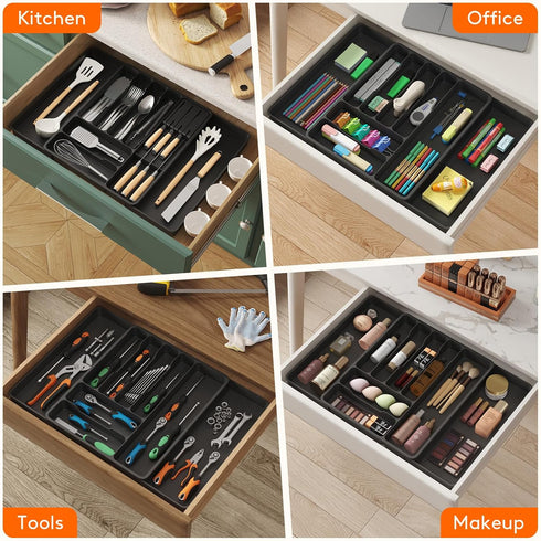 Lifewit Silverware Organizer for Kitchen Drawers, Expandable Utensil Tray with Removable Knife Block