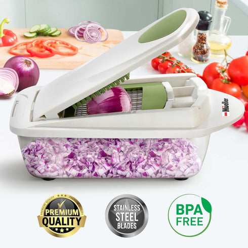 Mueller Pro-Series 10-in-1 Vegetable Chopper, 8 Blade Cutter, Dicer, Egg Slicer with Container, French Fry Cutter, Home