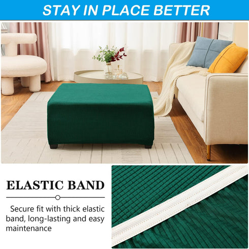 OBCREAT Ottoman Covers, Stretch Jacquard Ottoman Slipcover Soft Thick Folding Storage Cover Rectangle Footrest Stool