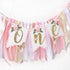 Agkvw 1st 1st Pink and Gold High Chair Banner- Floral and Butterfly One Highchair Banner, Birthday Party Decoration