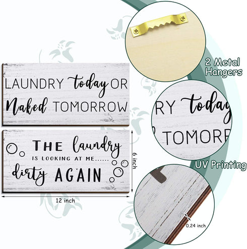 2 Pieces Laundry Room Decor Sign, Rustic Farmhouse Bathroom Wall Decor, Funny Laundry Signs (12 x 6 Inch)