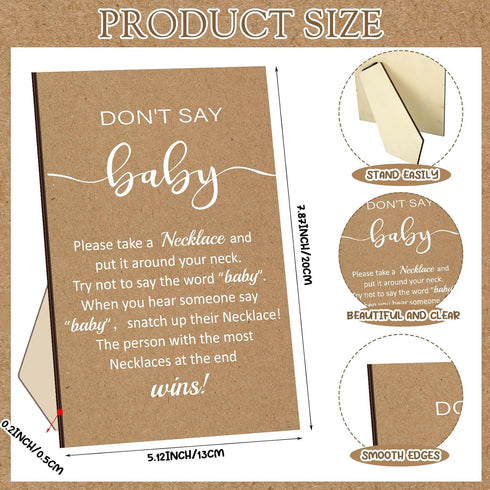 51 50 Beeveer Pcs Don't Say Baby Shower Game Supplies Include Kraft Paper Wooden Baby Shower Sign and Wood Pacifier