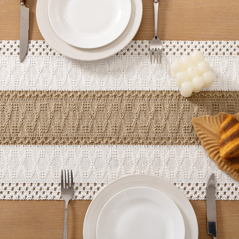 Summer 12x60 inch Socomi Boho Table Runner Farmhouse Rustic Dining Kitchen Centerpiece Decor Small Macrame Woven Cotton