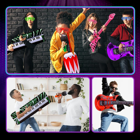 48pcs 80s 90s Inflatable Rock Star Toys, Party Decorations Inflatable Party Props Musical Instrument Blow up Guitar