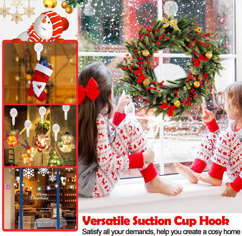 Clear Wreath-Hanger, 22 LB Strong Suction-Cup Hooks, 2 Pack Wreath-Door-Hanger for Halloween Christmas Decorations