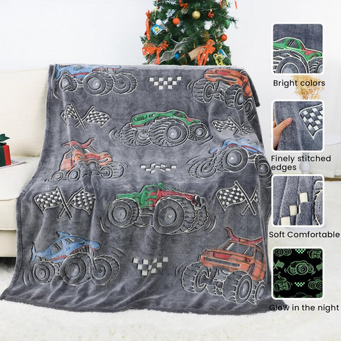 2-6, 40"x50" OHOIT Truck Blanket for Boys, Construction Excavator Tractor Toddler Blanket, Kids Gifts for Boys, Glow