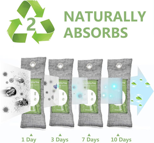 6 Pack Bamboo Charcoal Air Purifying Bag, Activated Charcoal Odor Absorber for Home, Pet, Closet