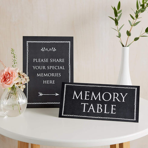 ANGEL & DOVE Set of 2 Black Funeral Memory Table Signs for Condolence Book, Memorial, Celebration of Life