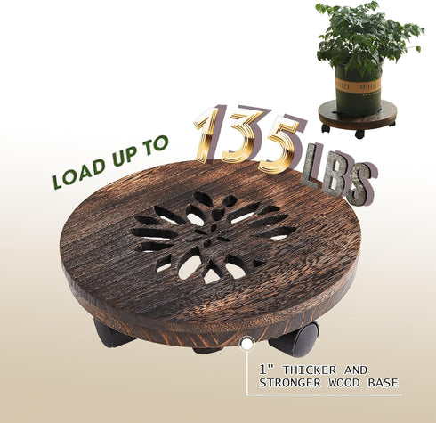Timwooly 13" Plant Caddy Plant Stand with Wheels Rolling Plant Stand Heavy Duty Wood Plant Caddy, Heavy Duty Rolling