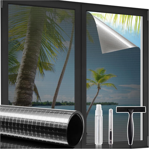 Beautysaid Window Privacy Film, See Out Not In, One Way Reflective Mirror UV Sun Blocking Static Clings