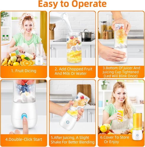 Portable Mini Blender, Personal Blender for Shakes and Smoothies, USB Rechargeable 15 OZ Mini Fruit Juice Mixer
