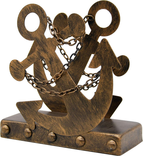 OwlGift Vintage Metal Nautical Anchor & Chain Napkin Holder, Freestanding Tabletop Napkin Storage, Navy Themed Paper