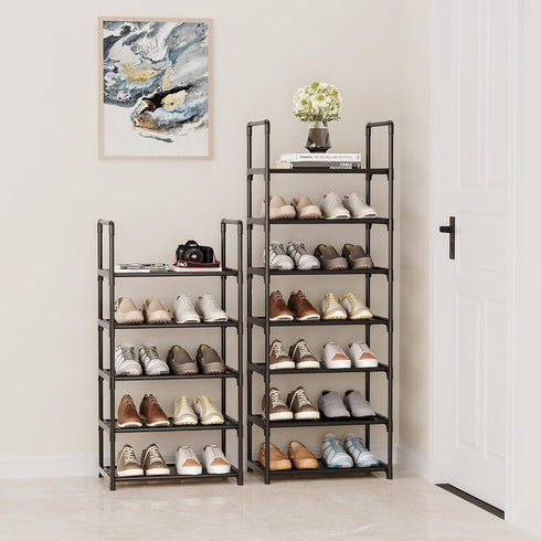 Hockmez 5-Tier Closet Room(Black-5Tier) Small Shoe Rack,Stackable Shoe Shelf Storage Organizer for Entryway Hallway