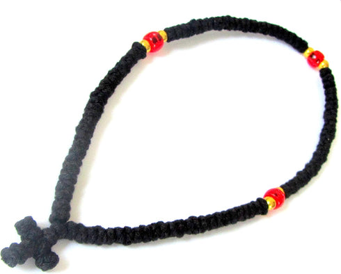 Handmade Blessed Christian Orthodox Komboskoini Prayer Rope - 100 Knots Wool Pendant, Black