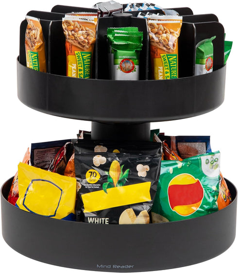 Mind Reader 2-Tier Snack Carousel, Countertop Organizer, Snack Tray, 14.25"L x 14.25"W x 14"H, Black
