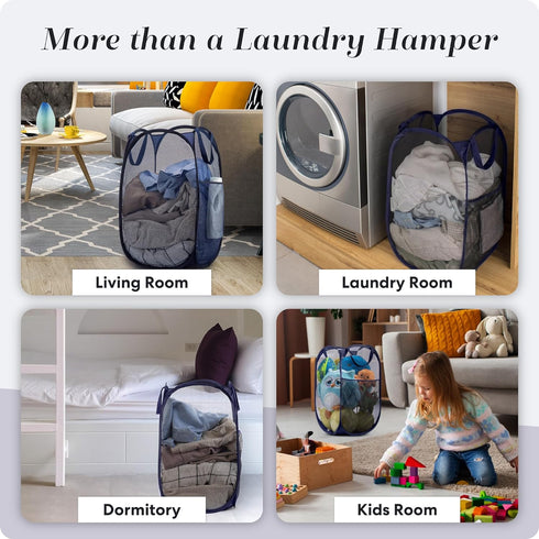 Handy Laundry Collapsible Mesh Pop Up Hamper - Wide Opening with Side Pocket, Breathable, Sturdy, Foldable,