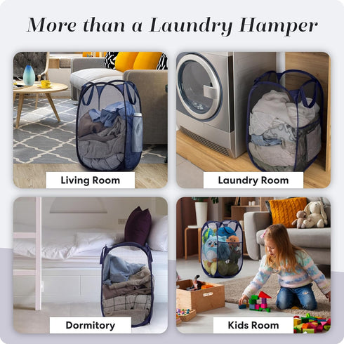 Handy Laundry Collapsible Mesh Foldable Hamper, 14" x 14" x 24", Navy Blue