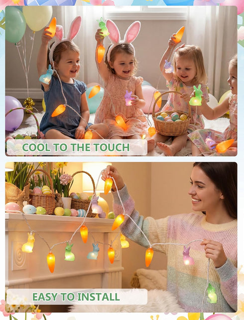 8.5ft 10 Count Easter Bunny Carrot String Lights, Connectable Plug in Rabbit Light, UL Certified Multicolor Decor