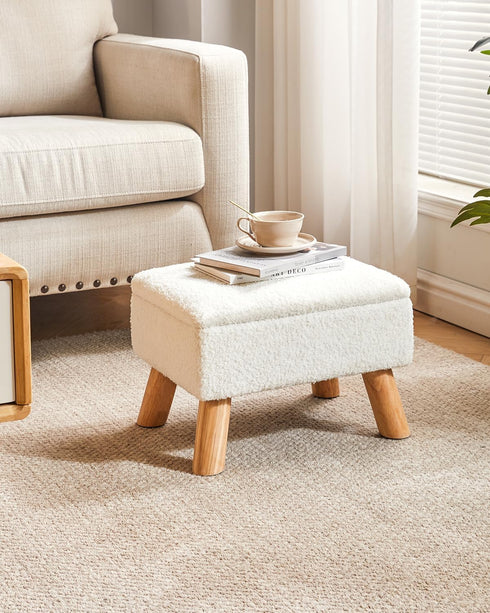 UHBD042W YMYNY Storage Ottoman, Small Foot Stool Ottoman with Storage, Foot Rest with Padded Seat, Teddy Velvet, Sturdy