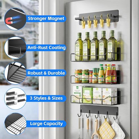FancyMule 5 Pack Magnetic Spice Rack for Refrigerator, Magnetic Fridge Organizer Shelves, Strong Magnetic Hold, No