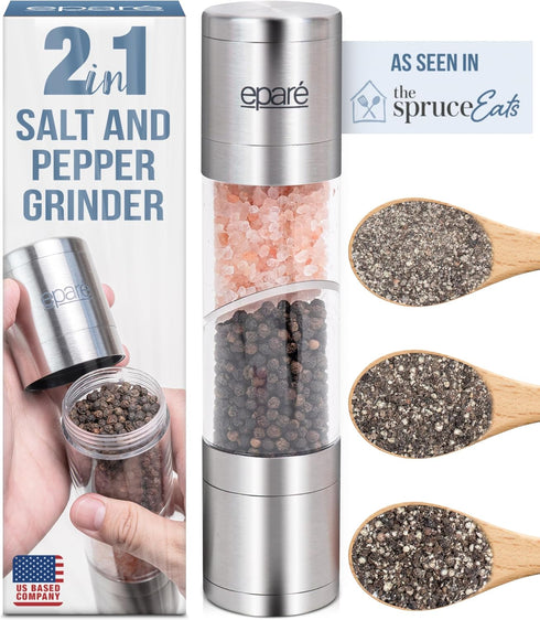 Eparé 2 in 1 Salt and Pepper Grinder Combo - Manual Dual Grinder for Kitchen Use, Stainless Steel