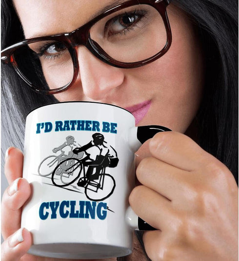 3dRose "I'd Rather Be Cycling" Funny Quotes Ceramic Mug, Black, 11 oz