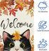 Welcome Fall Garden Flag 12 x 18 Inch Double Sided Burlap, Cute Cat Yard Flags for Thanksgiving Outdoor Decoration