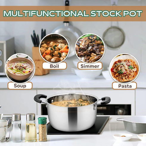 LIANYU 3QT Stainless Steel Stock Pot with Lid, Heavy Duty Cooking Soup Pot for Stew, Simmer, Boiling