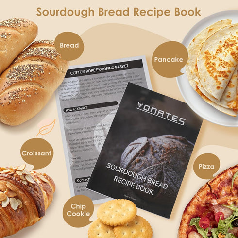 VONATES 40oz Sourdough Bread Baking Supplies, Sourdough Starter Kit, Cotton Rope Banneton Bread Proofing Basket