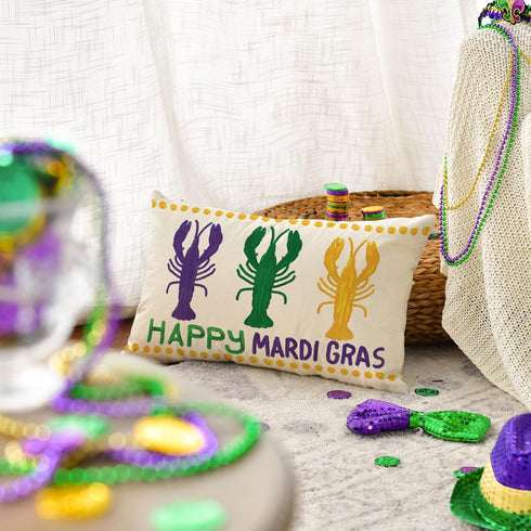 AVOIN colorlife Happy Mardi Gras Crawfish Throw Pillow Cover, 12 x 20 Inch Holiday Party Cushion Case Decoration for Sofa Couch by AVOIN colorlife