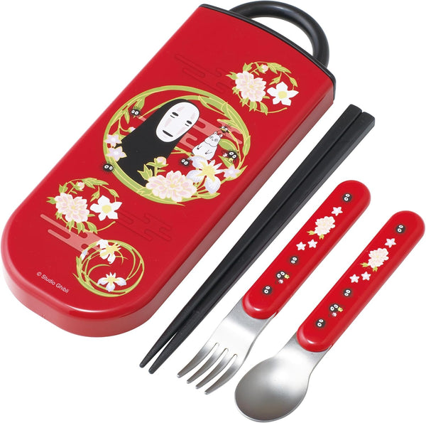 No-Face Utensil Set, Reusable Fork, Spoon, Chopsticks with Carrying Case, Authentic Japanese Design (Dark Red)