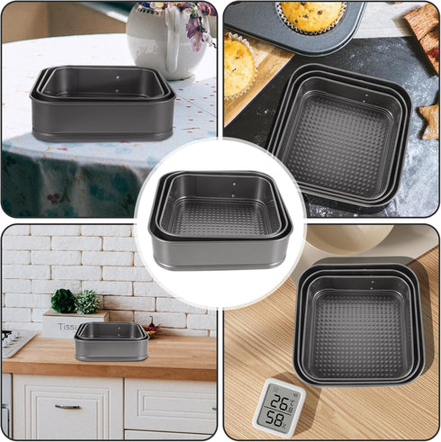 ULTNICE 3PC Non Stick Baking Pan Set, Deep Baking Pans for Cake, Loaf, Square, Muffin Molds Baking Supplies