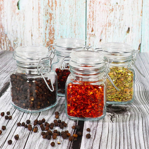 DHSBTLS 4oz Mini Square Spice Jars, 12 Pack Glass Mason Jars with Airtight Lid for Spices & Food Storage