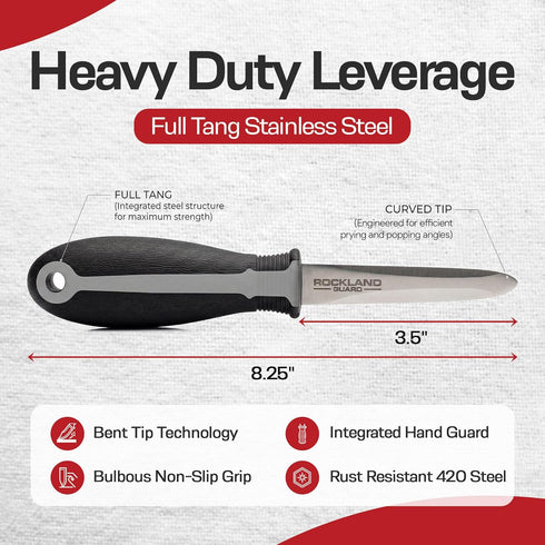 2-Pack 3.5 420 Set Set 2 Rockland Guard Oyster Shucking Knife - Heavy Duty Stainless Steel Shucker for Clams