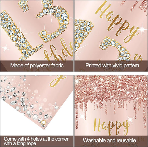 Happy 13th Birthday Door Banner Backdrop Decorations for Girls, Pink Rose Gold 13 Birthday Party Supplies