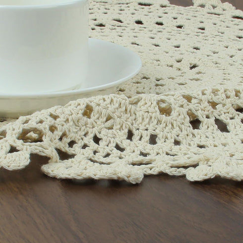 kilofly Handmade Crochet Round Cotton Lace Table Placemats Doilies Value Pack, 4 Medallion, 17 Inch, Beige