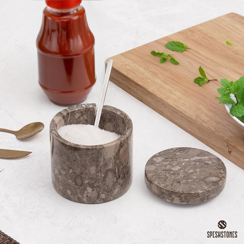 3 Inch Countertop Marble Salt Cellar Flaky Salt Containers for - Sugar Bowl With Lid, Salt Holder, Spice Jars, Salt Box