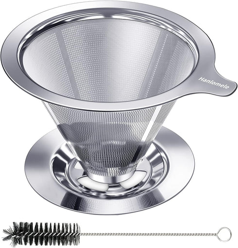 Pour Over Coffee Dripper, Reusable Paperless Coffee Filter for Single Cup Brew, Stainless Steel Cone Filter
