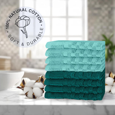 8 Pack 100% 12 12 inch Set (8 Pack) DecorRack Cotton Wash Cloth, Luxurious Soft, x Ultra Absorbent Jacquard Towels