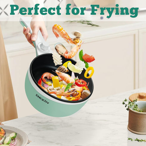 Dezin Hot Pot Electric Upgraded, Non-Stick Sauté Pan, 1.5L Mini Portable Hot Pot for Steak, Egg, Fried Rice