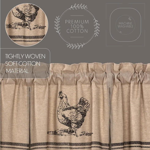 VHC Brands Sawyer Mill Charcoal Valance Curtain, Farmhouse Country Chicken Cotton, Gray and Tan, 20x72