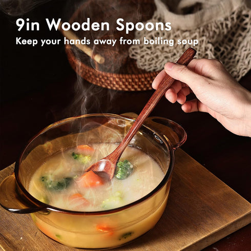 6pcs 9in Wooden Spoons Set, Long Handle Wooden Utensils for Cooking, Tasting, Serving, Stirring and Mixing