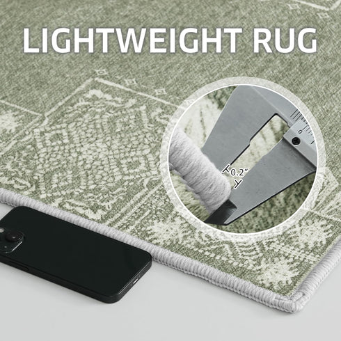 NICETOWN Green Kitchen Rug Runner - 2x6 Washable Non Slip Vintage Rug Runner for Hallways Bedroom Laundry